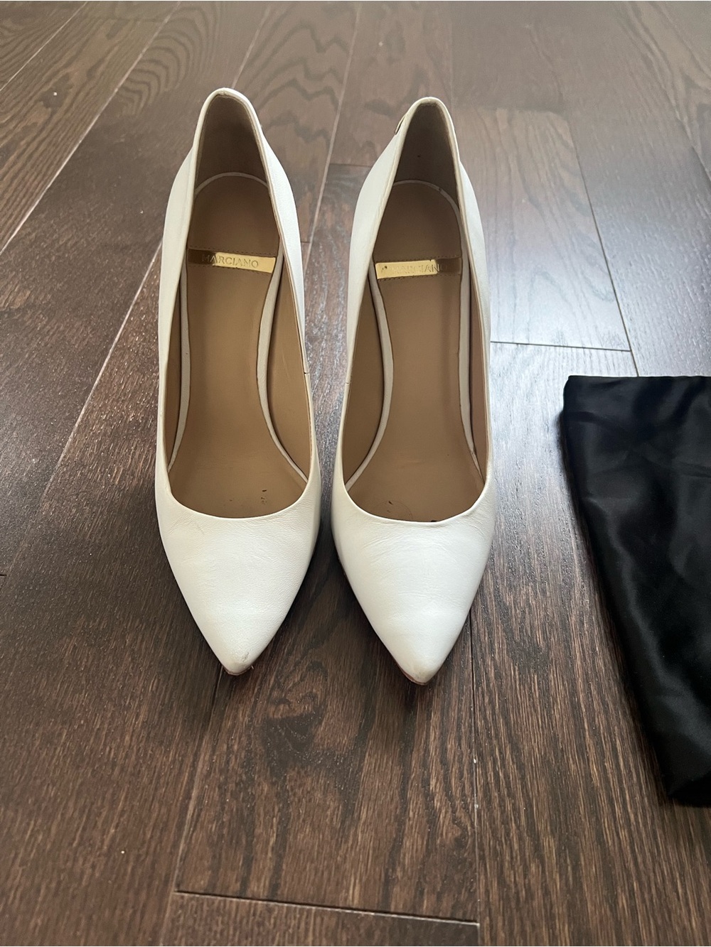 Marciano White Pointed-Toe Leather Pumps